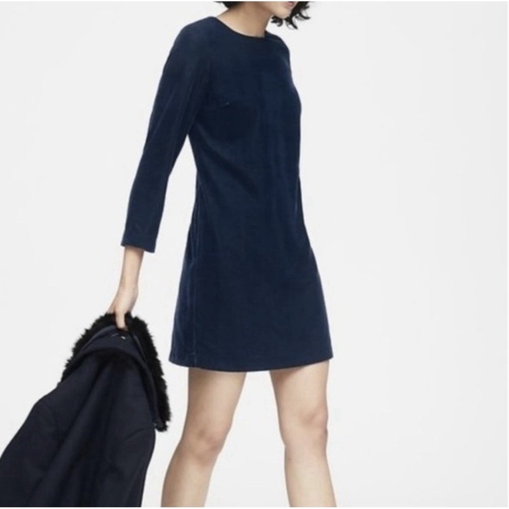 Banana Republic Navy Blue Velvet Mini Dress 3/4 Sleeve Preppy Women's Size 8